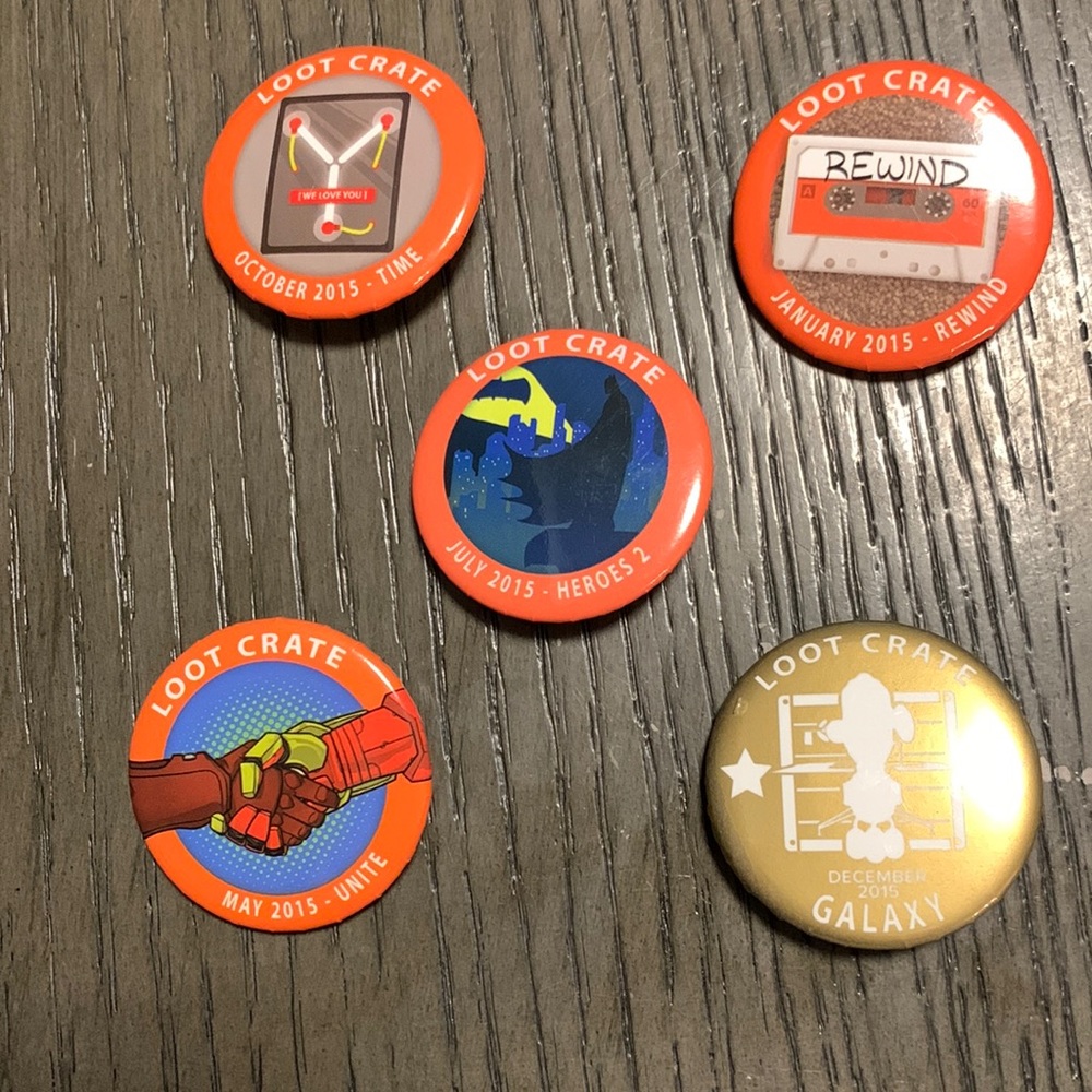 Loot Crate Monthly buttons/pins 2015 collectables
